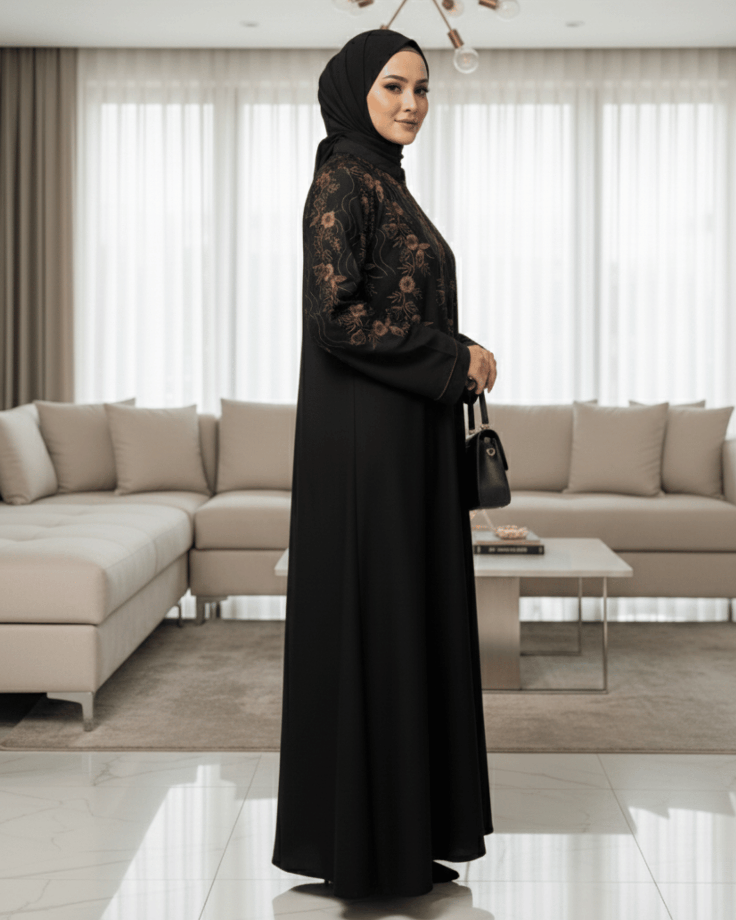 Premium Black Nida Abaya with Computerized Embroidery | Front Closed with Piping | Modest Wear for Casual & Party Use