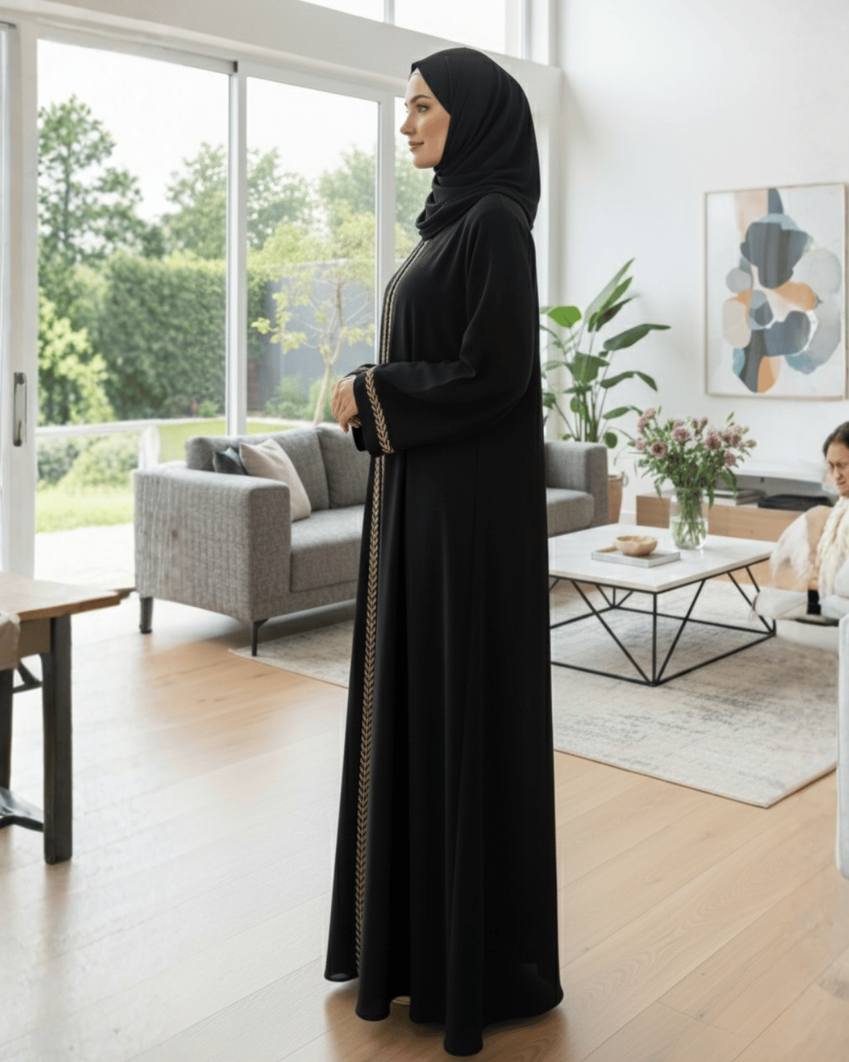 Black Abaya with Golden Embroidery
