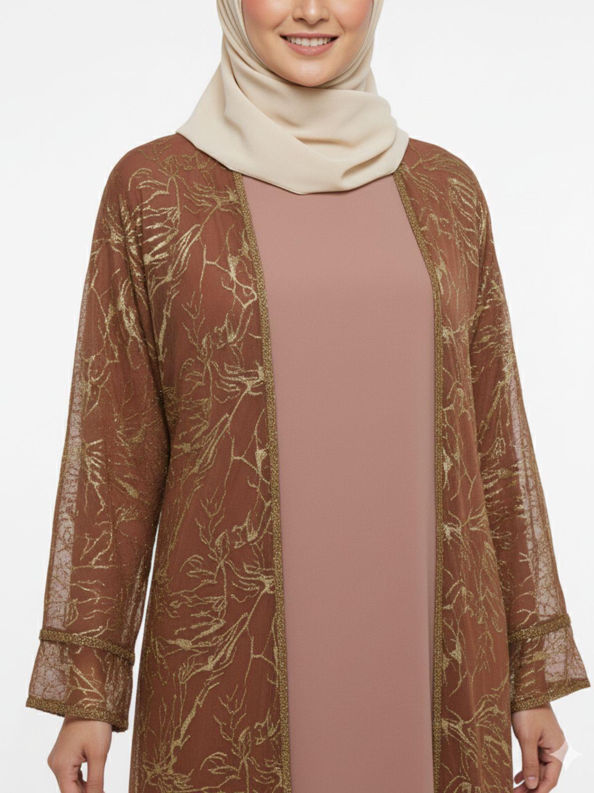 Golden Open Shrug Abaya - Elegent Modest Wear