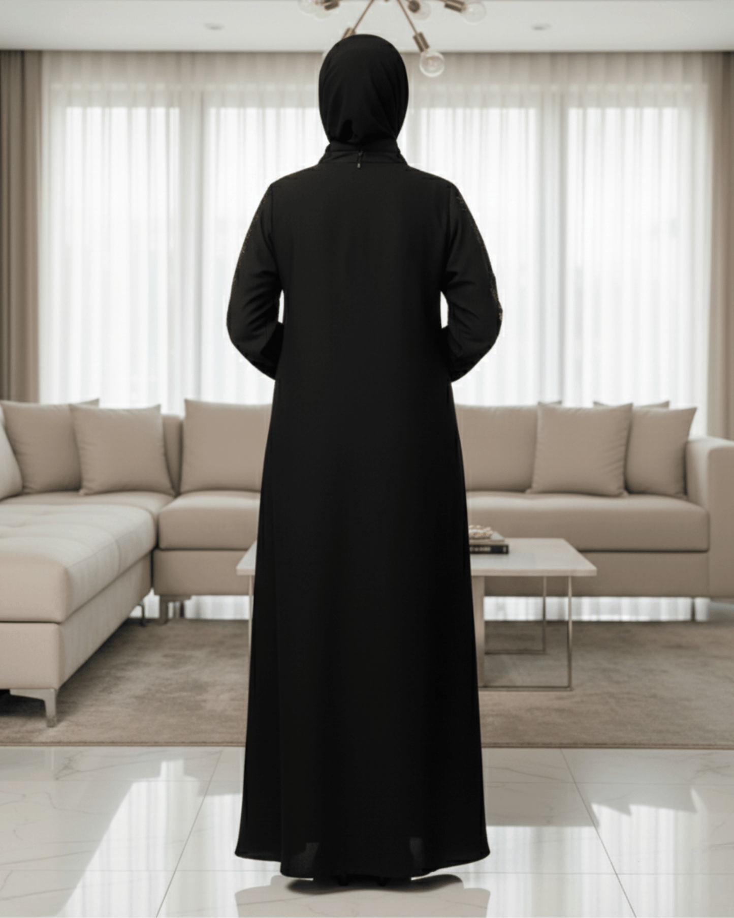 Premium Black Nida Abaya with Computerized Embroidery | Front Closed with Piping | Modest Wear for Casual & Party Use