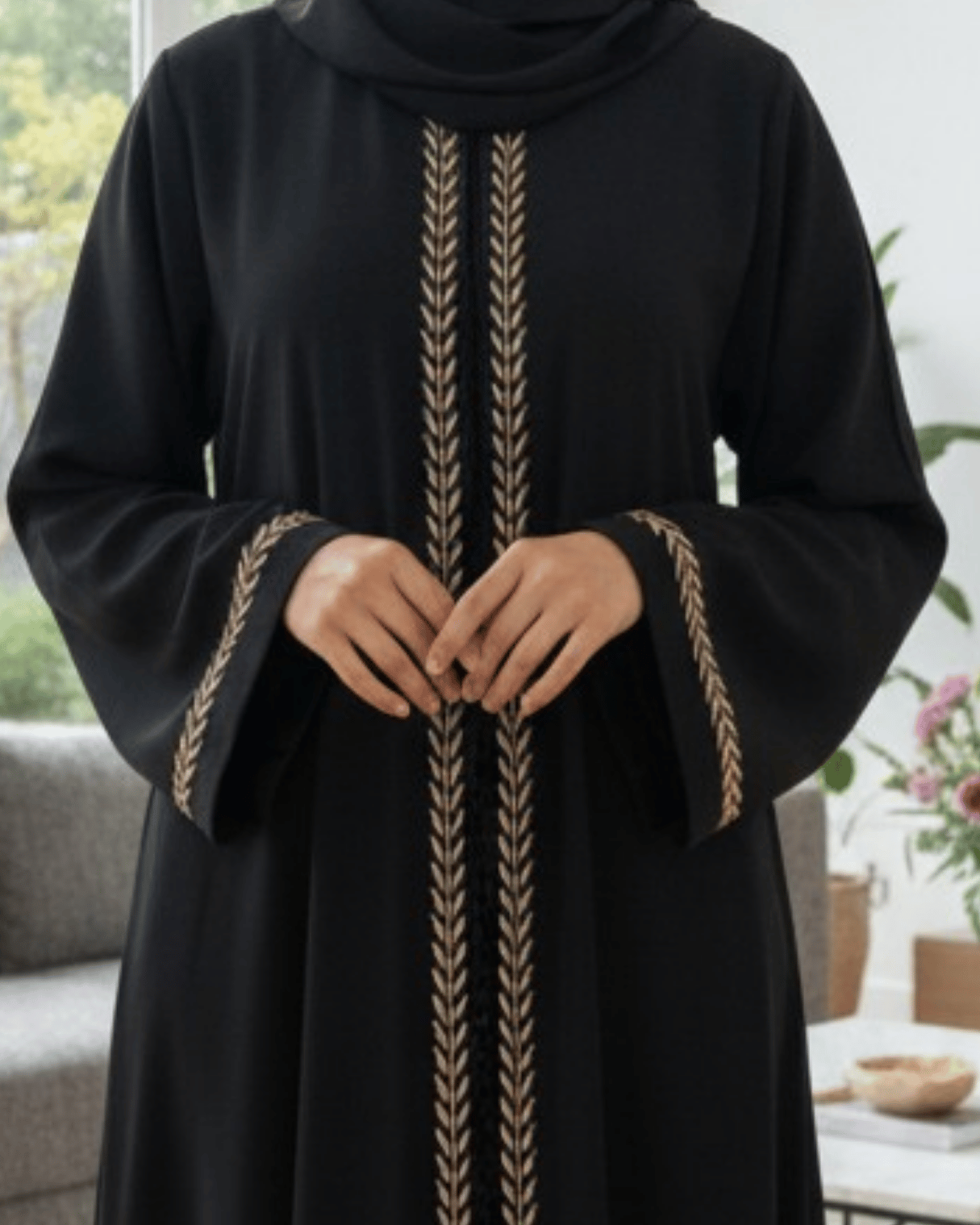 Black Abaya with Golden Embroidery
