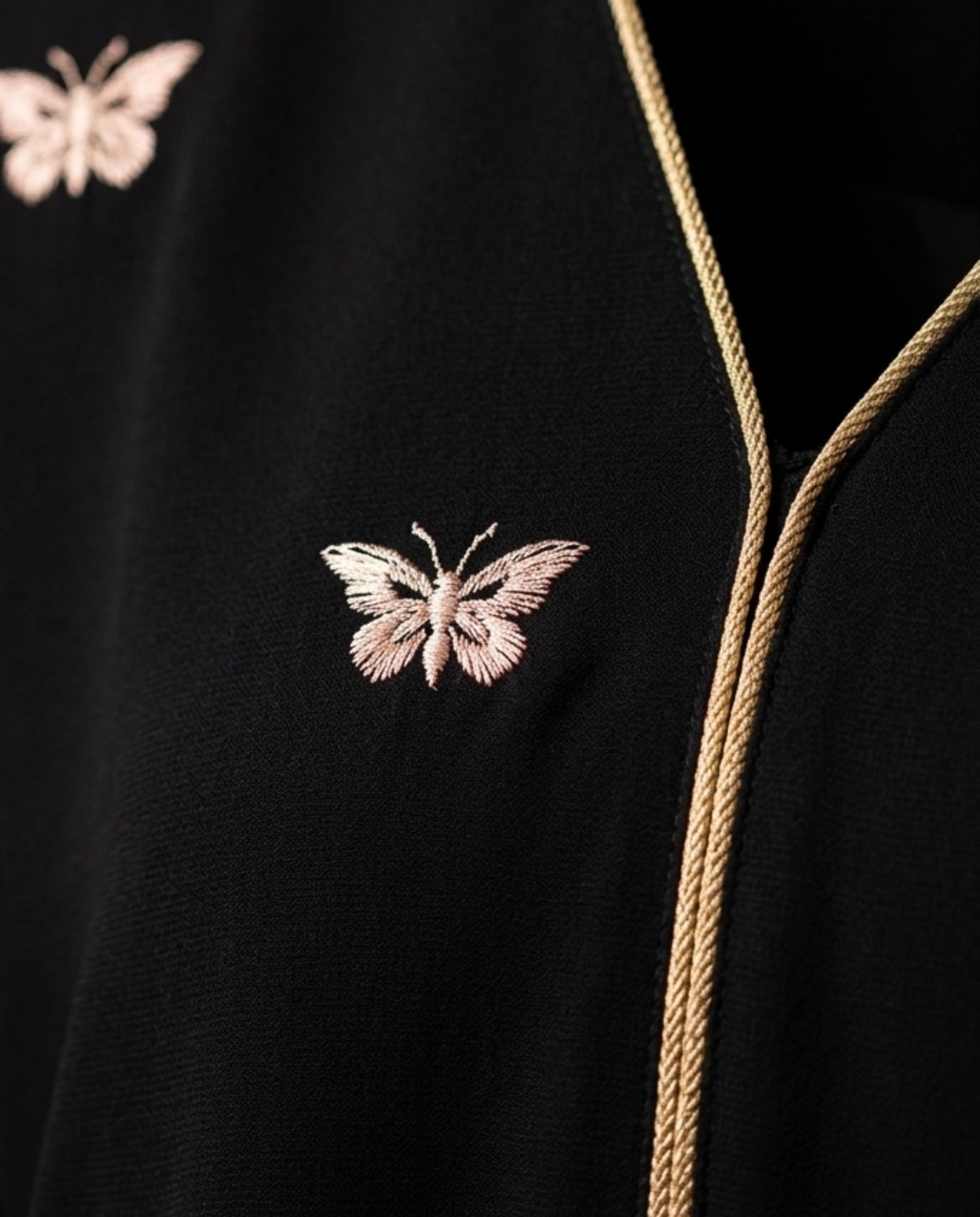 Black Butterfly Abaya with Golden Thread