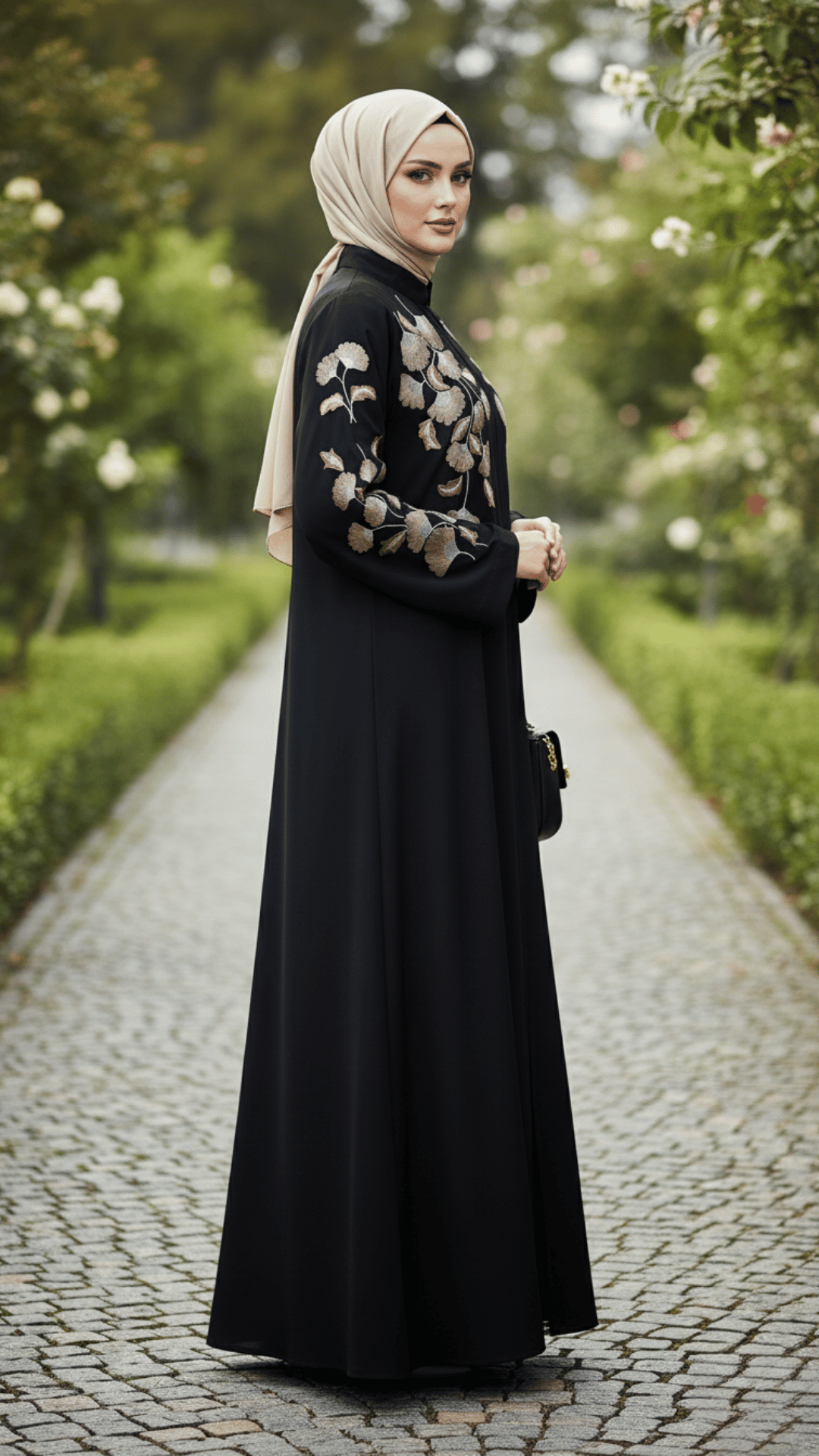 Premium Black Nida Abaya with Computerized Embroidery | Front Closed Modest Wear for Casual & Party Use