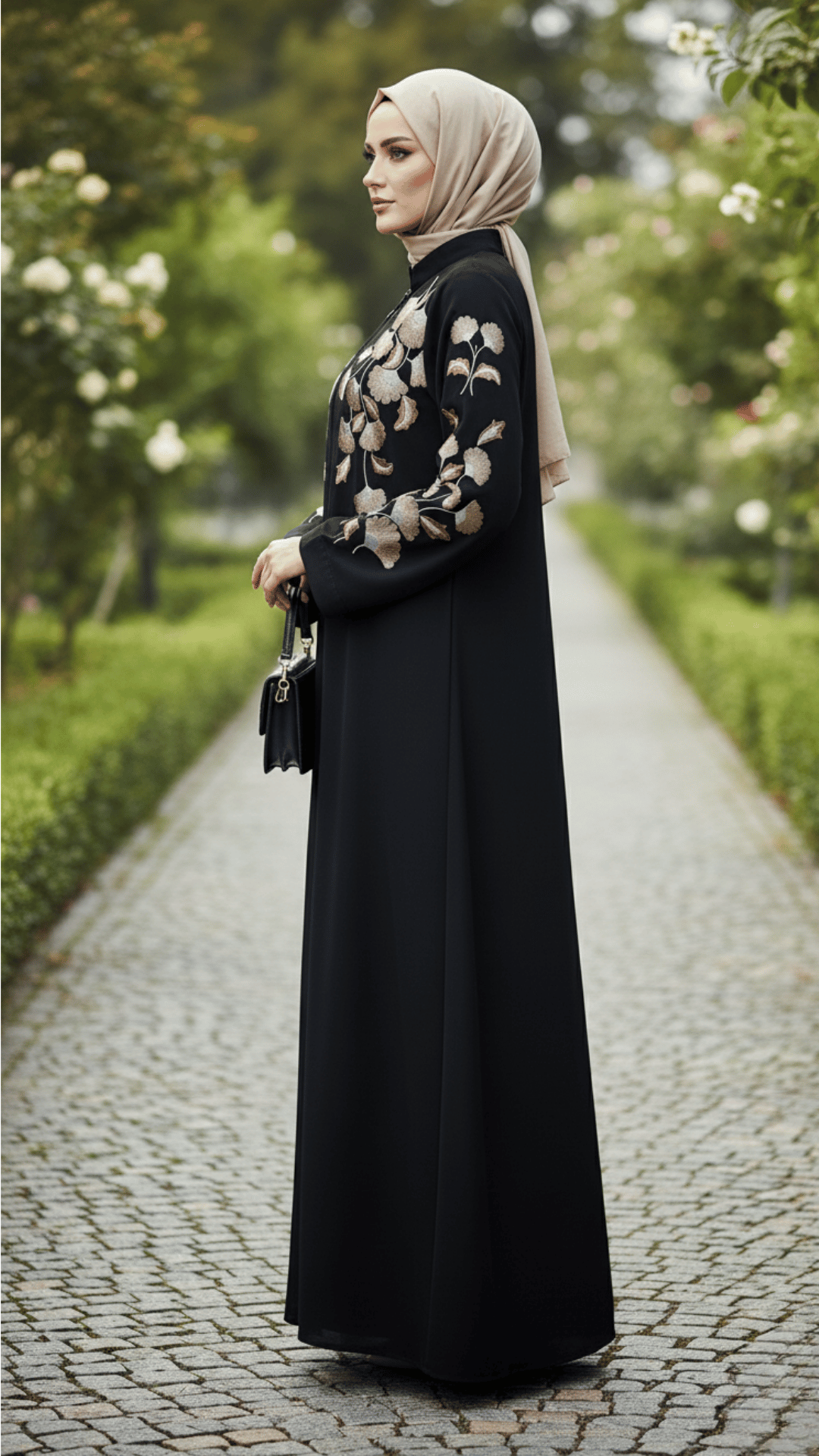 Premium Black Nida Abaya with Computerized Embroidery | Front Closed Modest Wear for Casual & Party Use