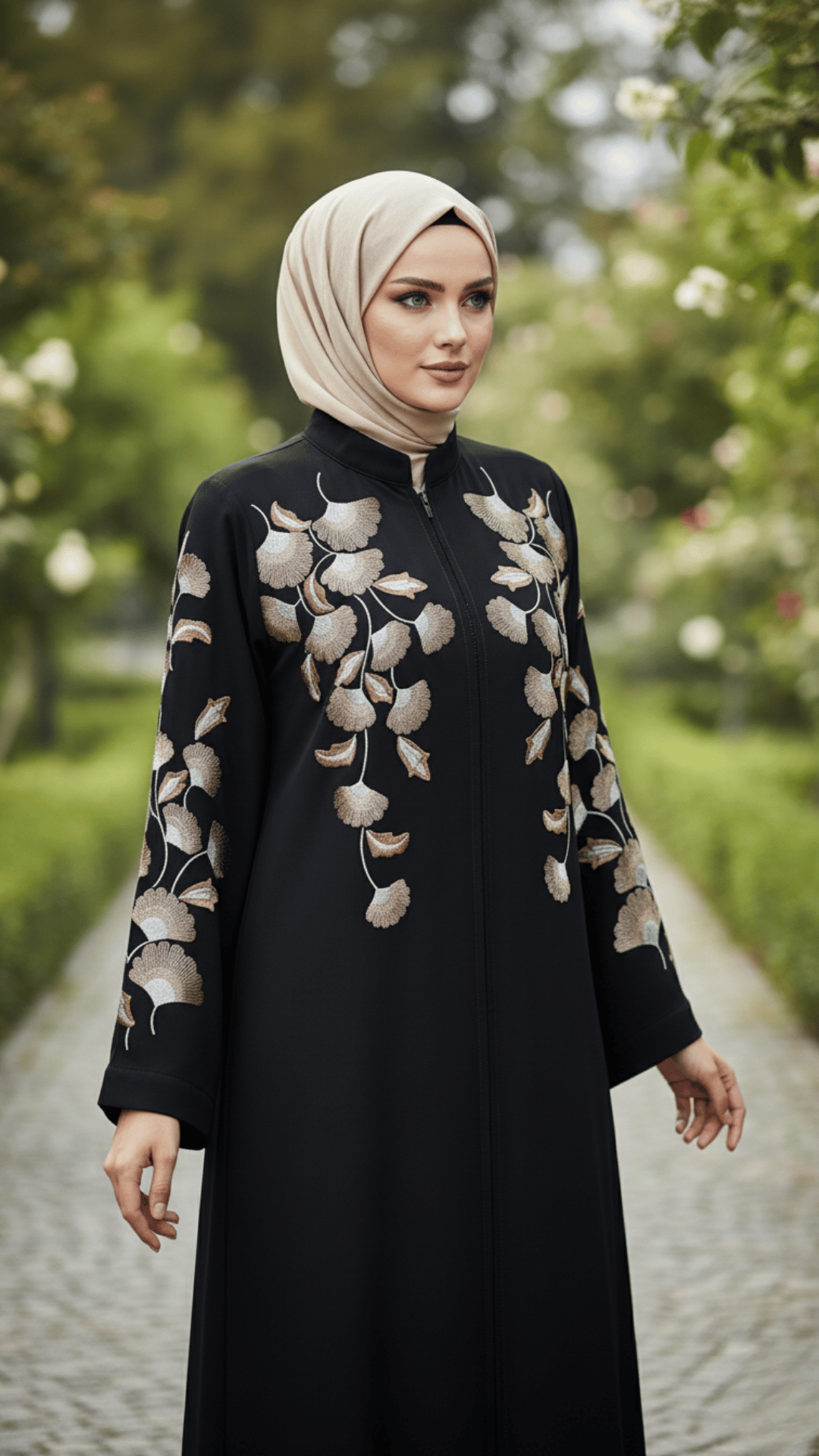 Premium Black Nida Abaya with Computerized Embroidery | Front Closed Modest Wear for Casual & Party Use