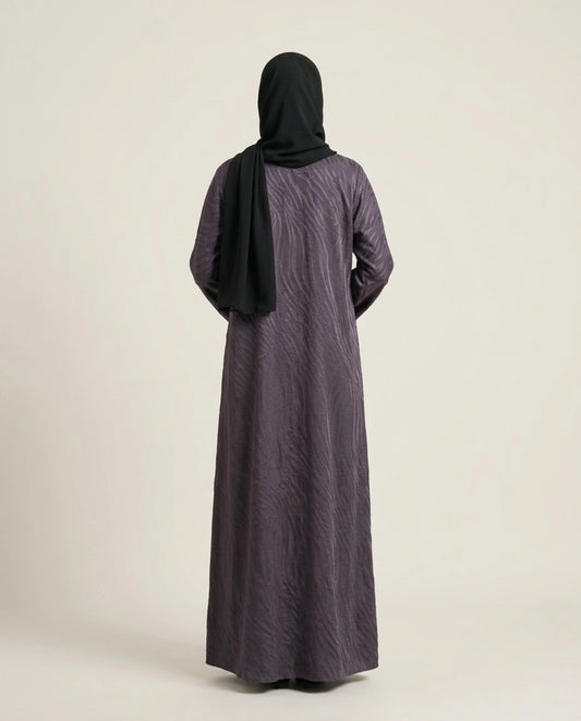 Imported Magestic Printed Blue Abaya - Front Open