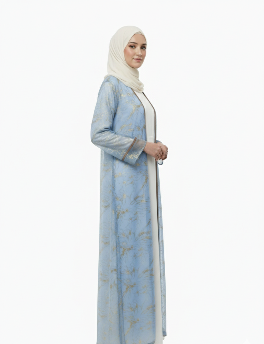 Sky Blue Shrug Abaya - Elegent Modest Wear