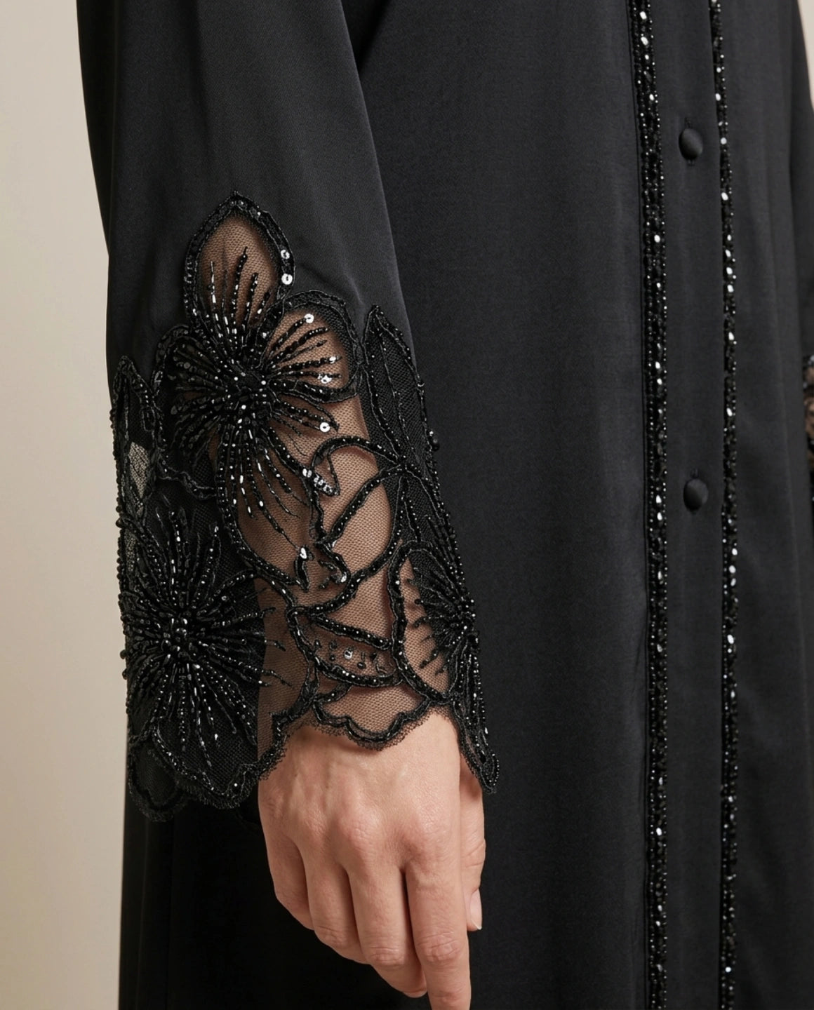Imported Tiktok Heavy Cutwork Sleeves Abaya - Front Open
