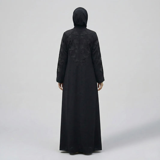 Black Nida Abaya with Black Embroidery