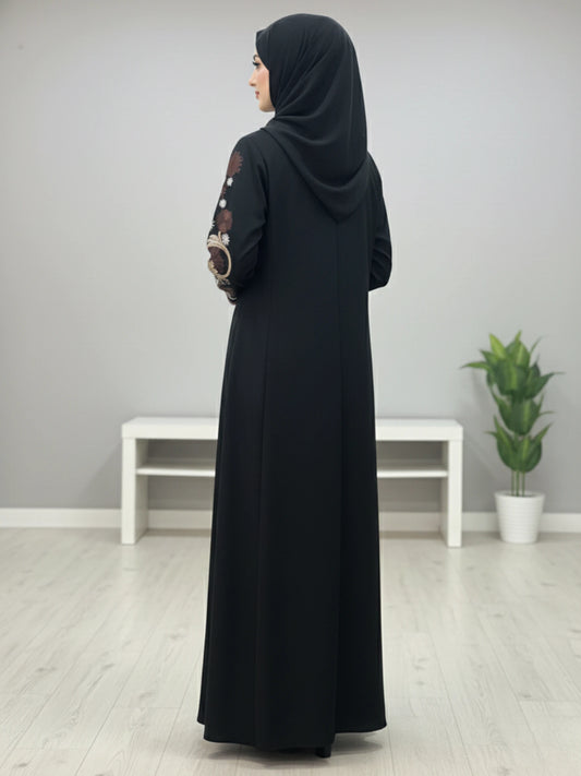 Black Nida Abaya Elegent Embroidery on Sleeves