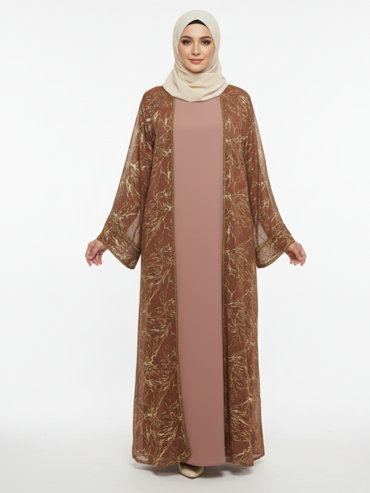 Golden Open Shrug Abaya - Elegent Modest Wear
