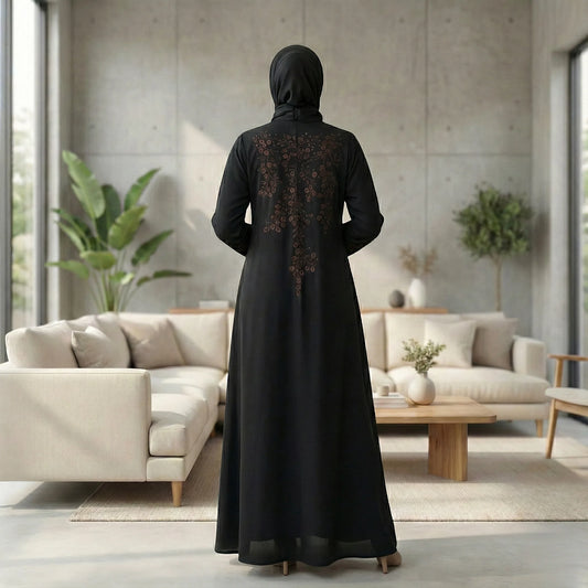 Imported Nida Balck Abaya with thread embroidery