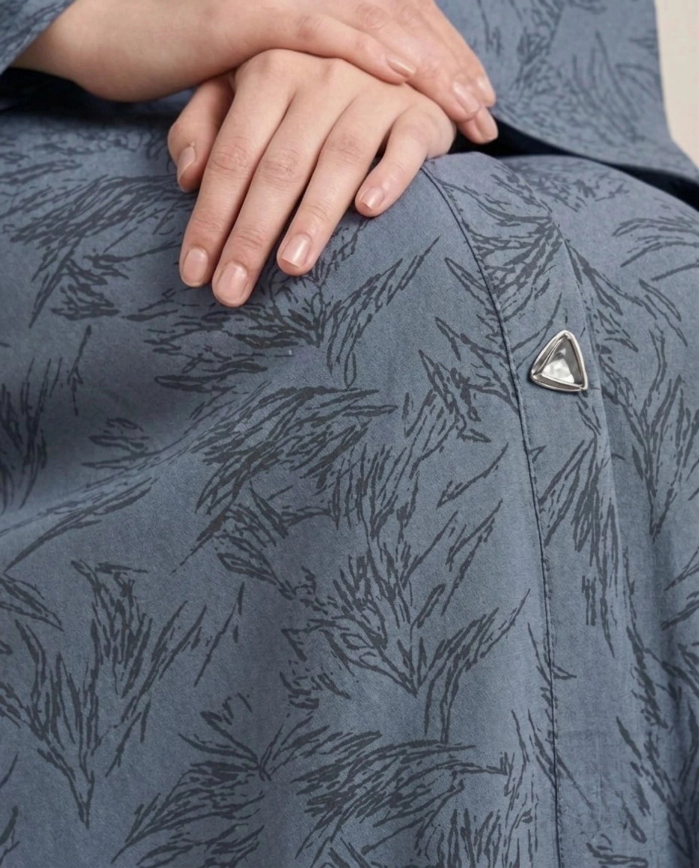 Imported Majestic Printed Light Grey Abaya - Front Open