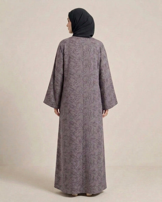 Imported Majestic Printed Wine Abaya - Front Open