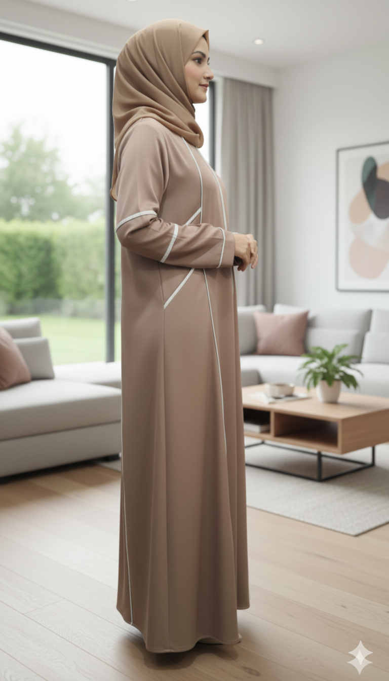 Stylish Tiktok front closed abaya with white piping