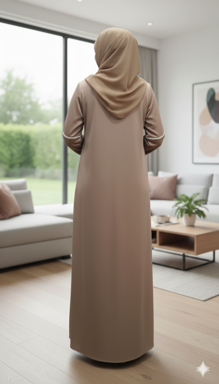 Stylish Tiktok front closed abaya with white piping