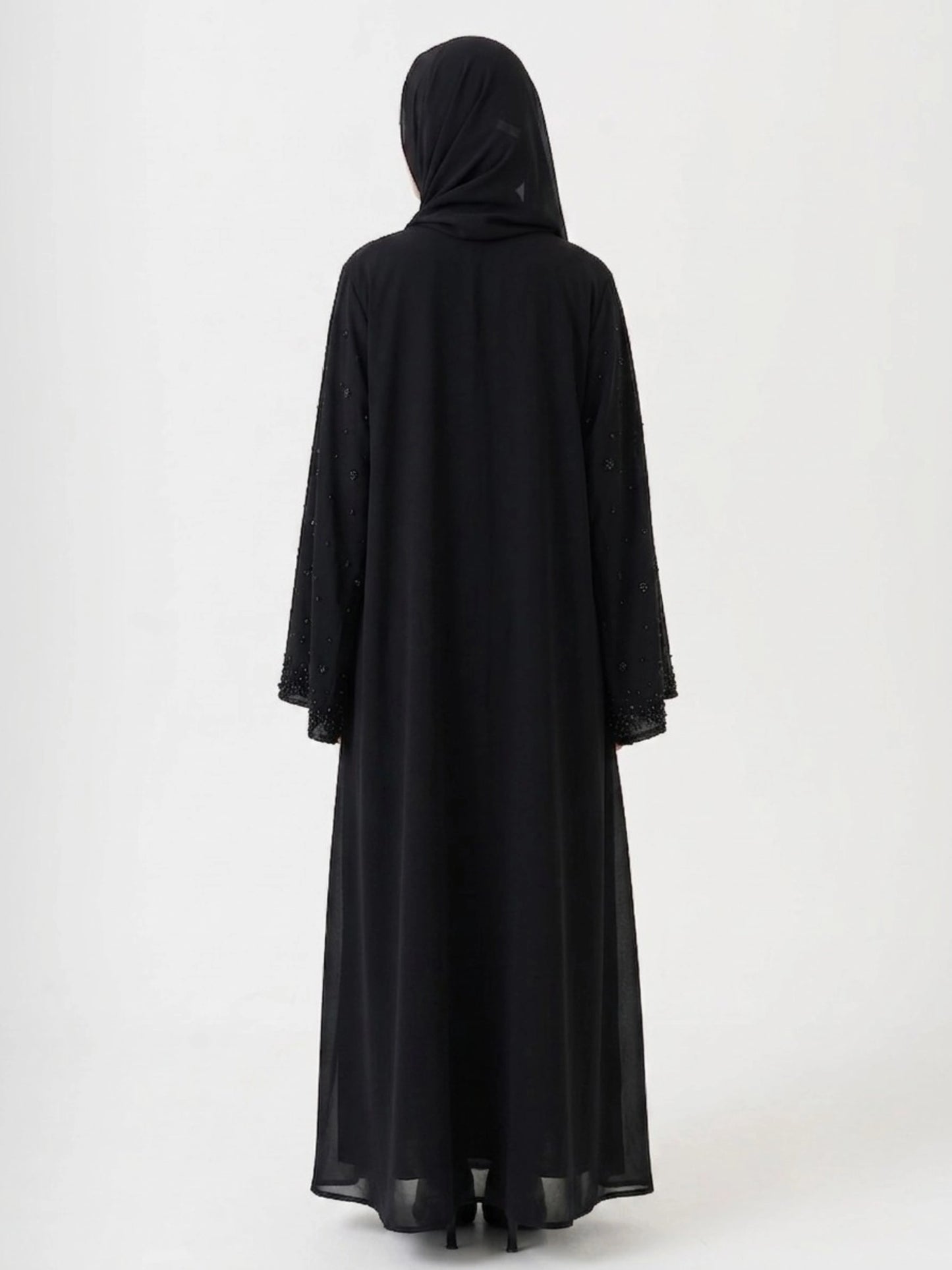 Black Abaya with Beige Piping and Full Zipper