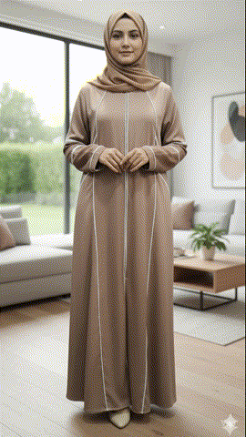 Stylish Tiktok front closed abaya with white piping