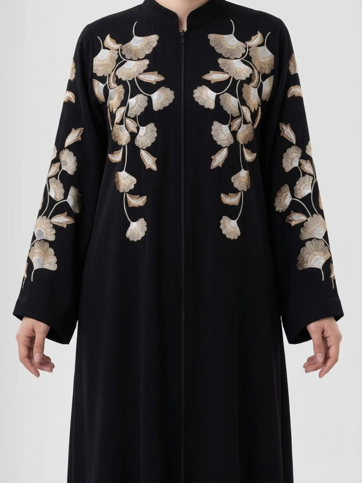 Black Nida Abaya with Computerized Embroidery