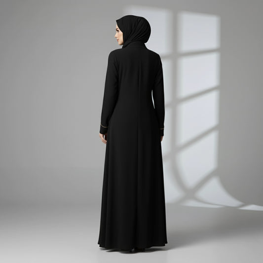Black Abaya with beige piping and full zipper