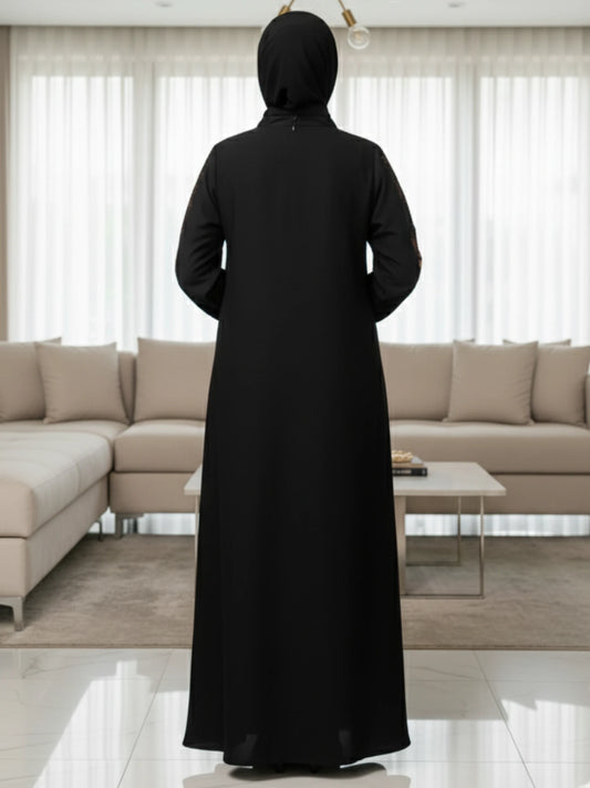 Black Nida Abaya with Computerized Embroidery