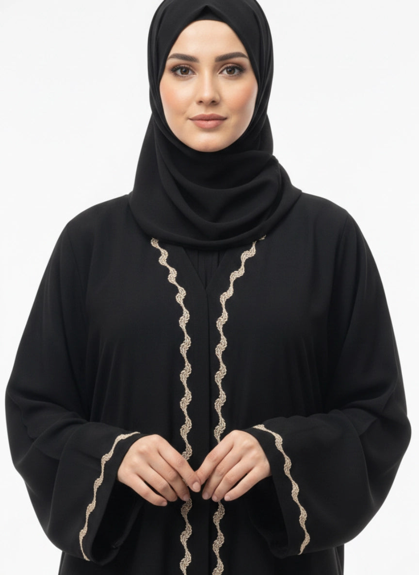 Imported Zoom Abaya with diamond lace - Front Open