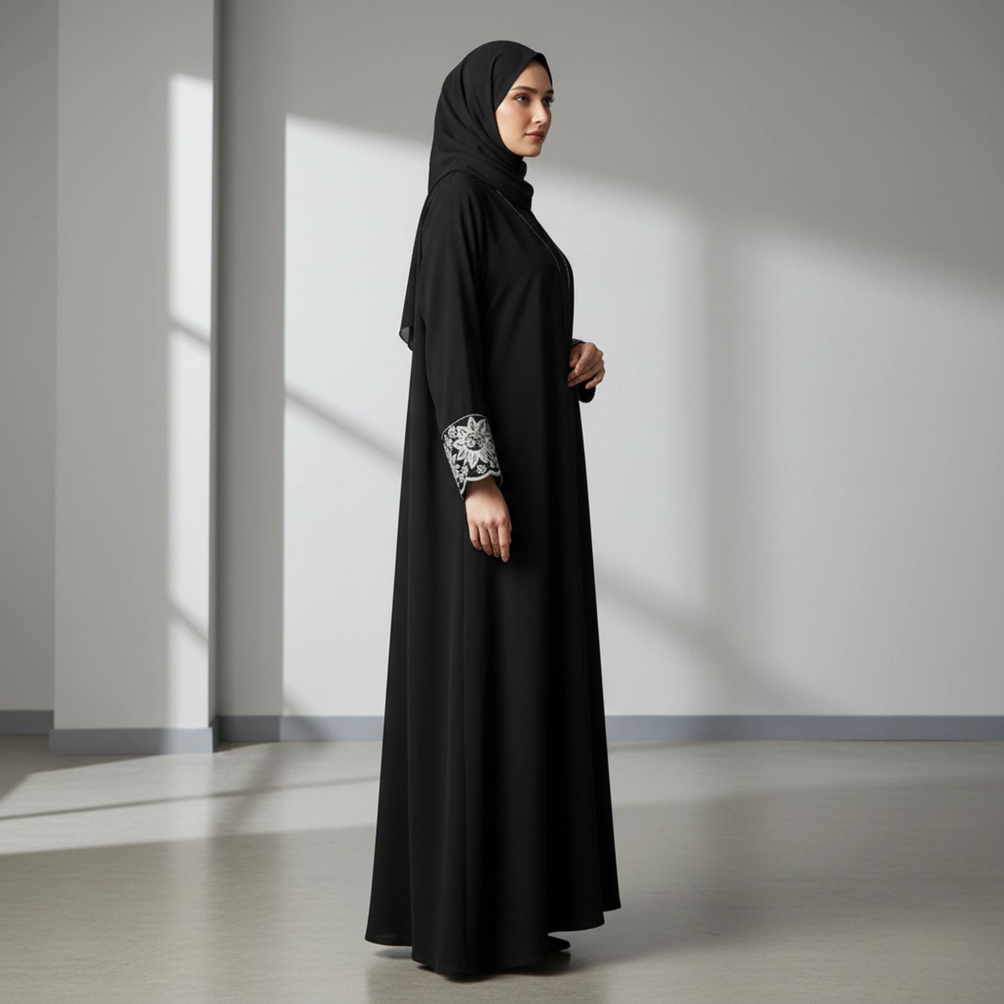 Black Abaya with handwork sleeves