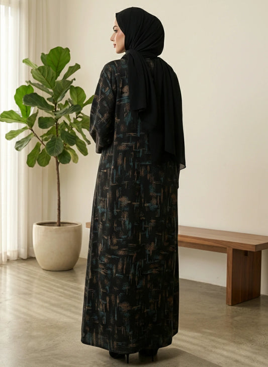 Indonesian Printed Zoom Abaya - Front Open