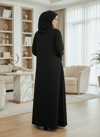 Elegant Black Imported Nida Abaya with Floral Embroidery