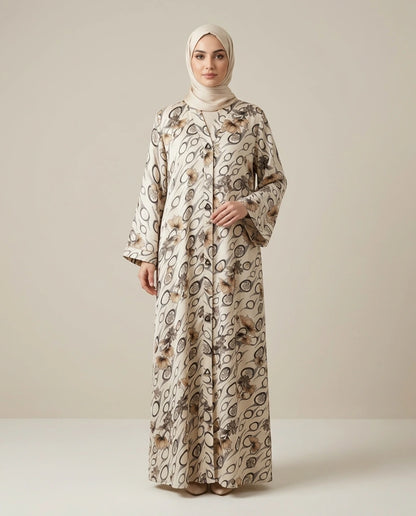 Imported Foil Light Color Jacquard Abaya - Front Open