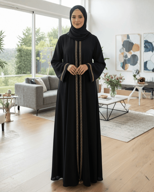 Black Abaya with Golden Embroidery