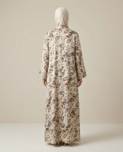 Imported Foil Light Color Jacquard Abaya - Front Open