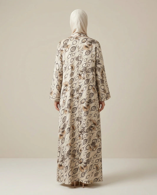 Imported Foil Light Color Jacquard Abaya - Front Open