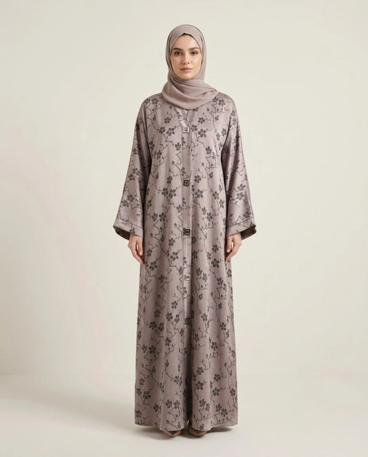Imported Magestic Self-Design Abaya - Front Open
