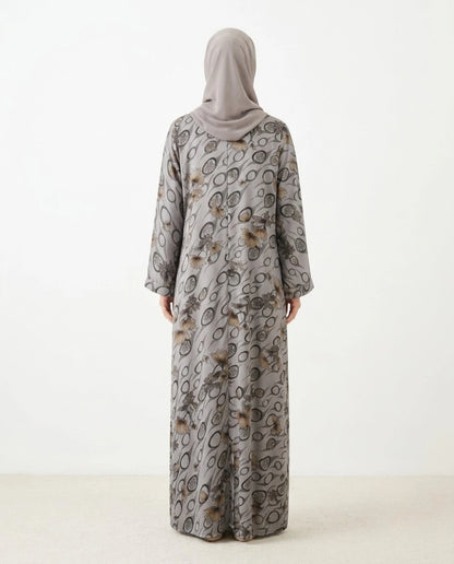 Imported Foil Print Self-Design Abaya - Front Open