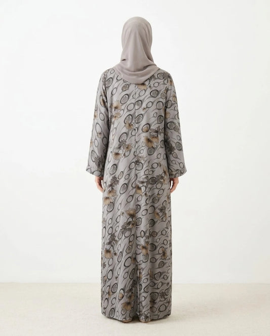 Imported Foil Print Self-Design Abaya - Front Open