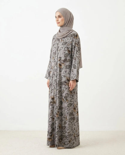 Imported Foil Print Self-Design Abaya - Front Open