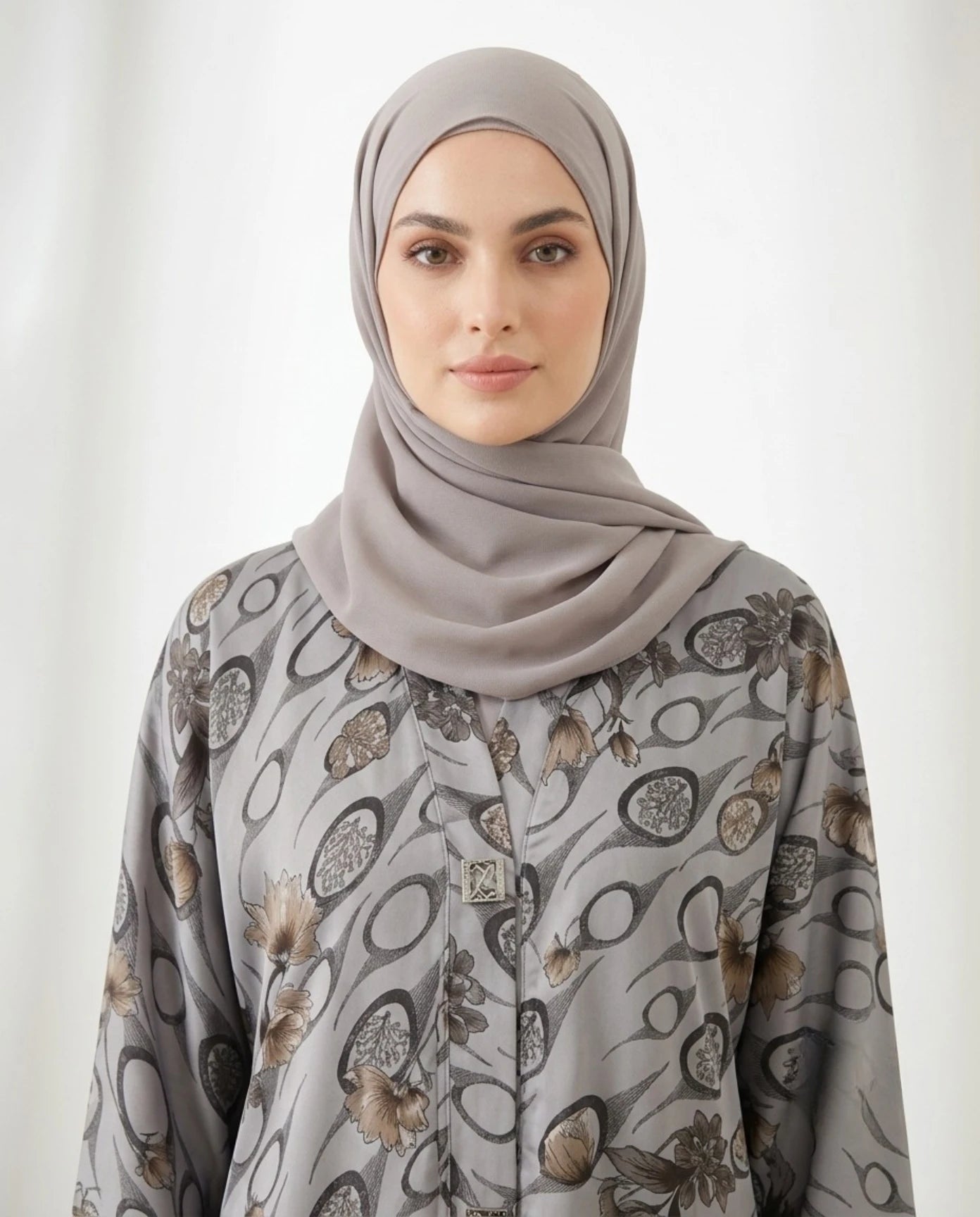 Imported Foil Print Self-Design Abaya - Front Open