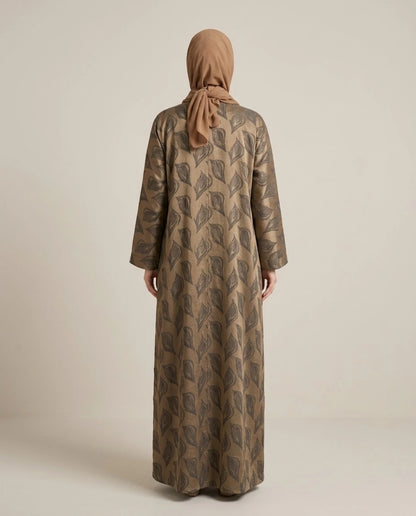 Imported Magestic Printed Brown Abaya - Front Open