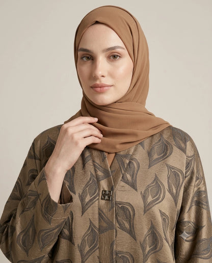 Imported Magestic Printed Brown Abaya - Front Open