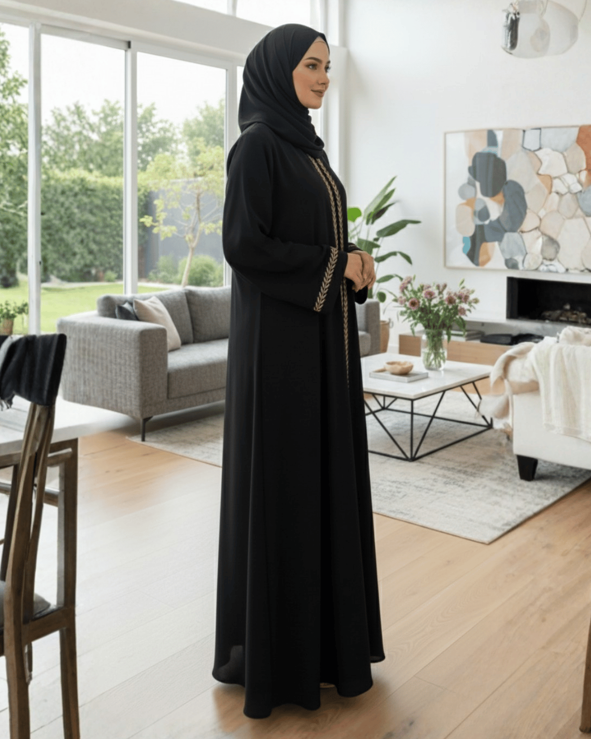 Black Abaya with Golden Embroidery