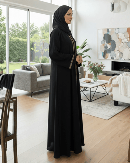 Black Abaya with Golden Embroidery