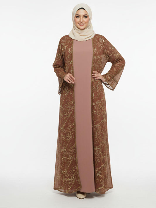 Golden Open Shrug Abaya - Elegent Modest Wear