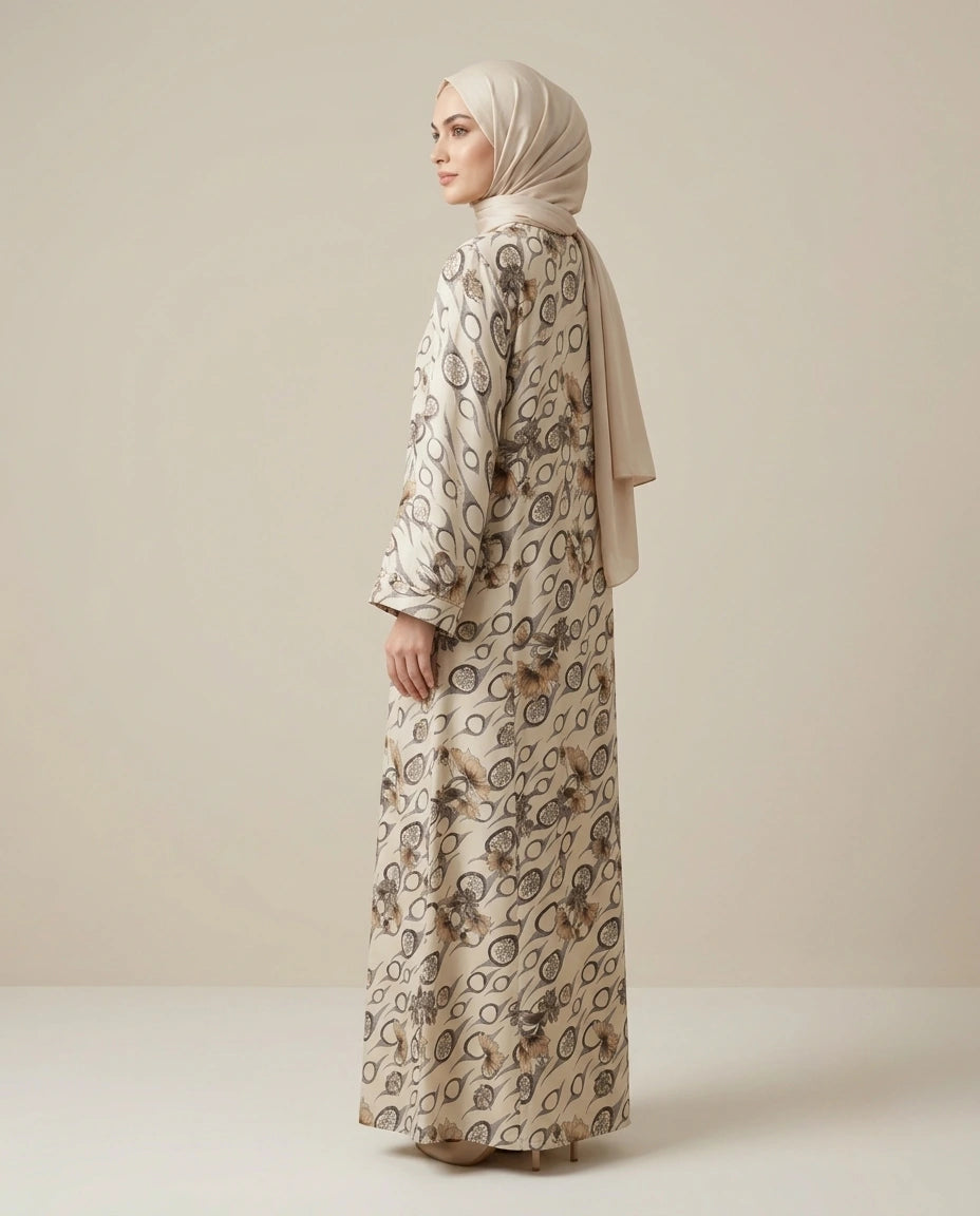 Imported Foil Light Color Jacquard Abaya - Front Open