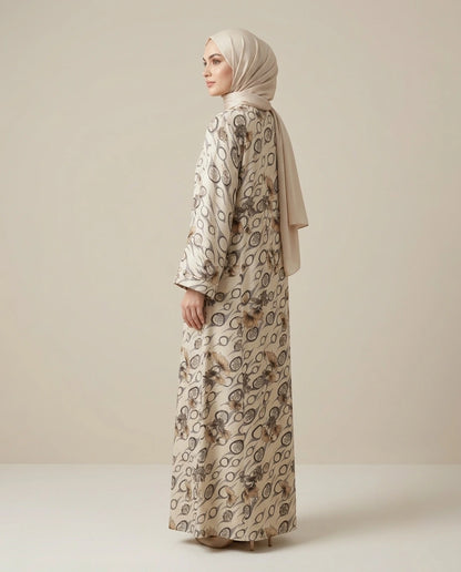 Imported Foil Light Color Jacquard Abaya - Front Open