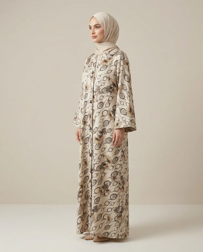 Imported Foil Light Color Jacquard Abaya - Front Open