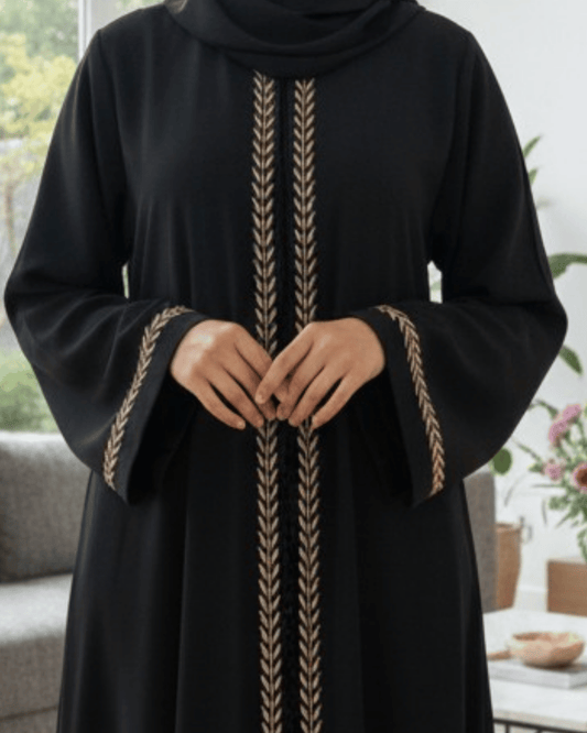 Black Abaya with Golden Embroidery