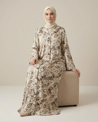 Imported Foil Light Color Jacquard Abaya - Front Open