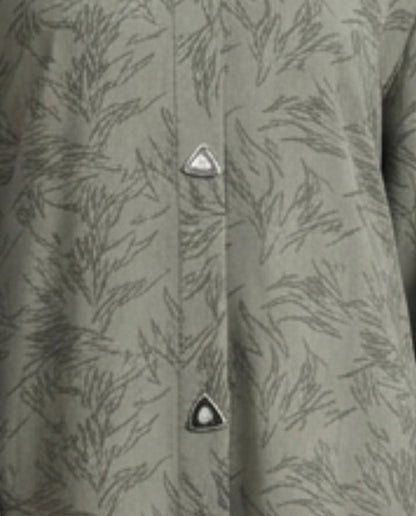 Imported Magestic Printed Dark Gray Abaya - Front Open
