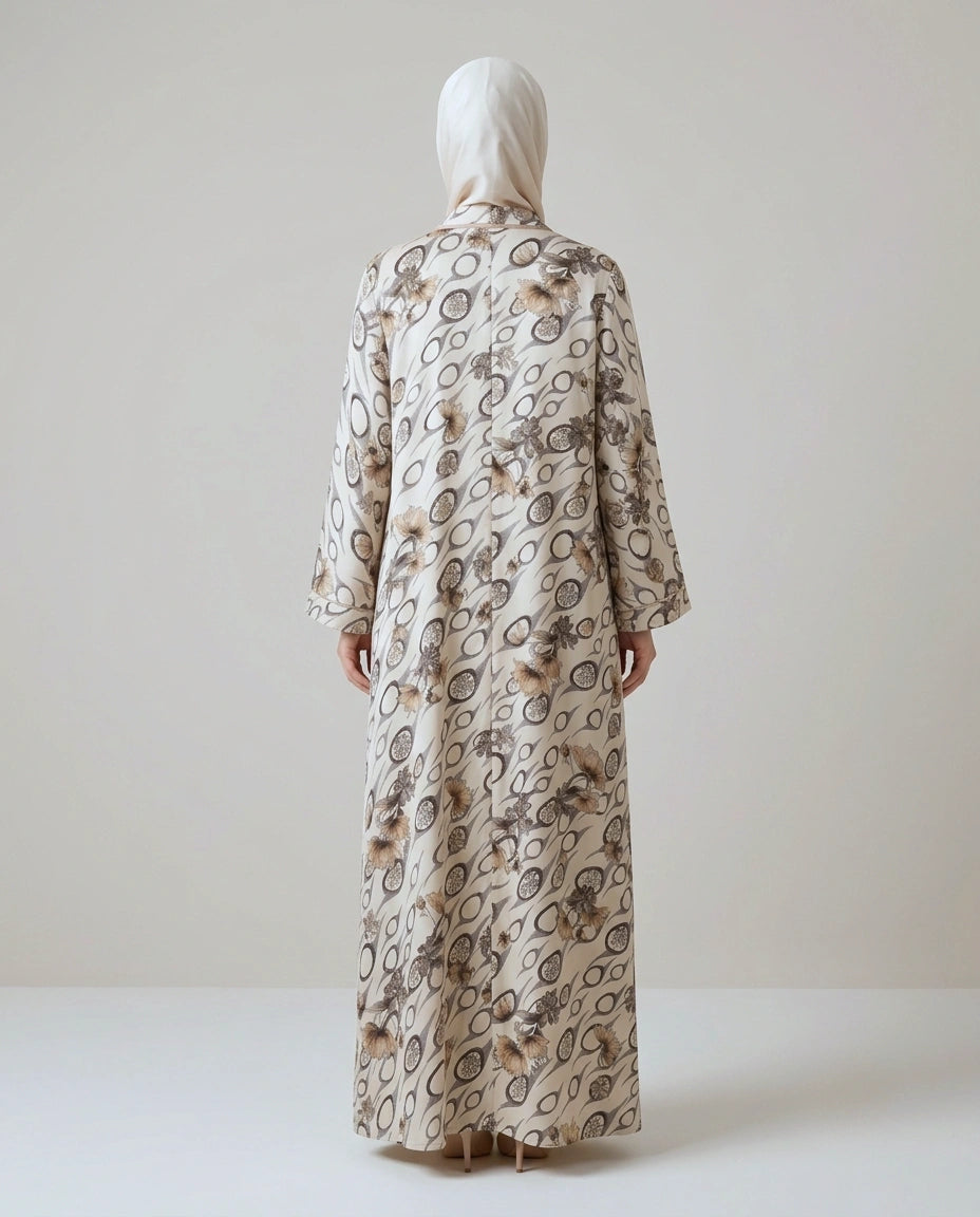 Imported Foil Print Abaya - Front Open
